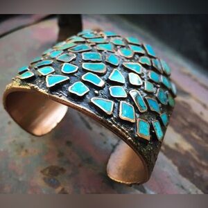1976 copper turquoise cuff bracelet for women sunbell southwenster mosaico